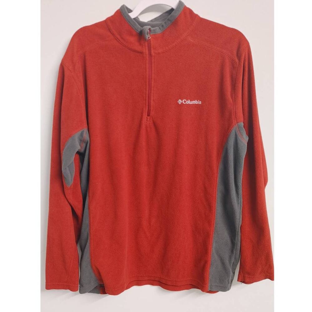 Columbia Jacket Fleece Mens 1/4 Zip Pullover Rust Red Gray Large